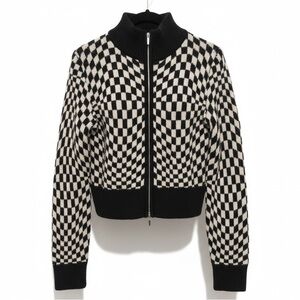 William Rast Black and White Checkered Zip Up Cardigan